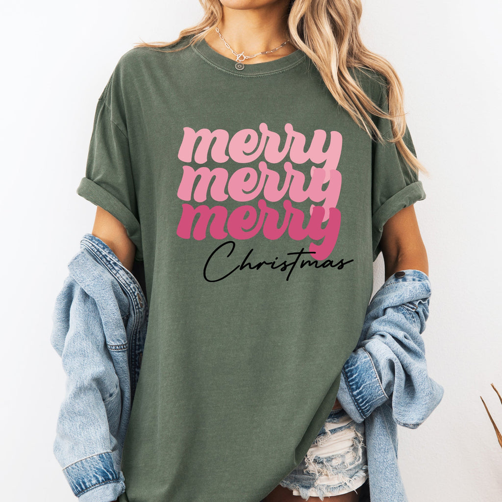 Merry Merry Merry Christmas Retro Santa Winter Xmas Holiday Edition Comfort Colors Tee