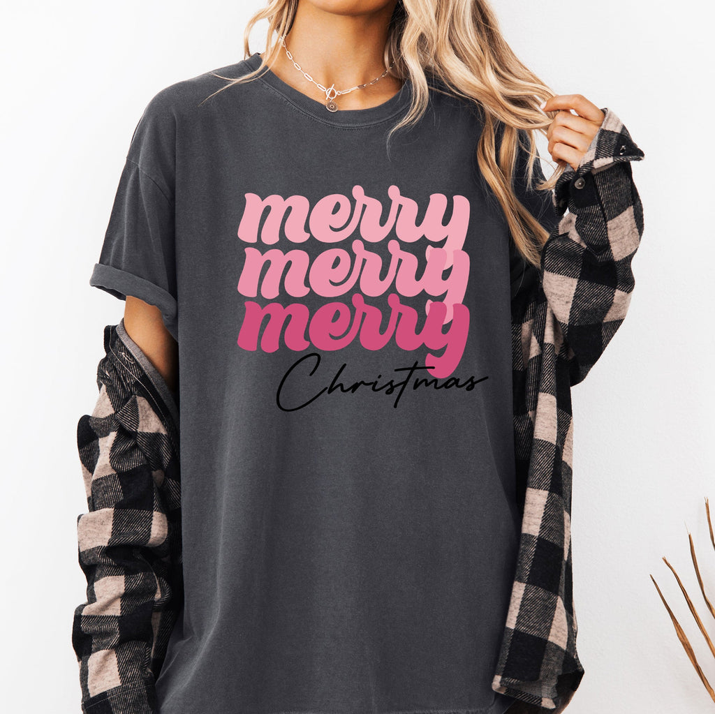 Merry Merry Merry Christmas Retro Santa Winter Xmas Holiday Edition Comfort Colors Tee