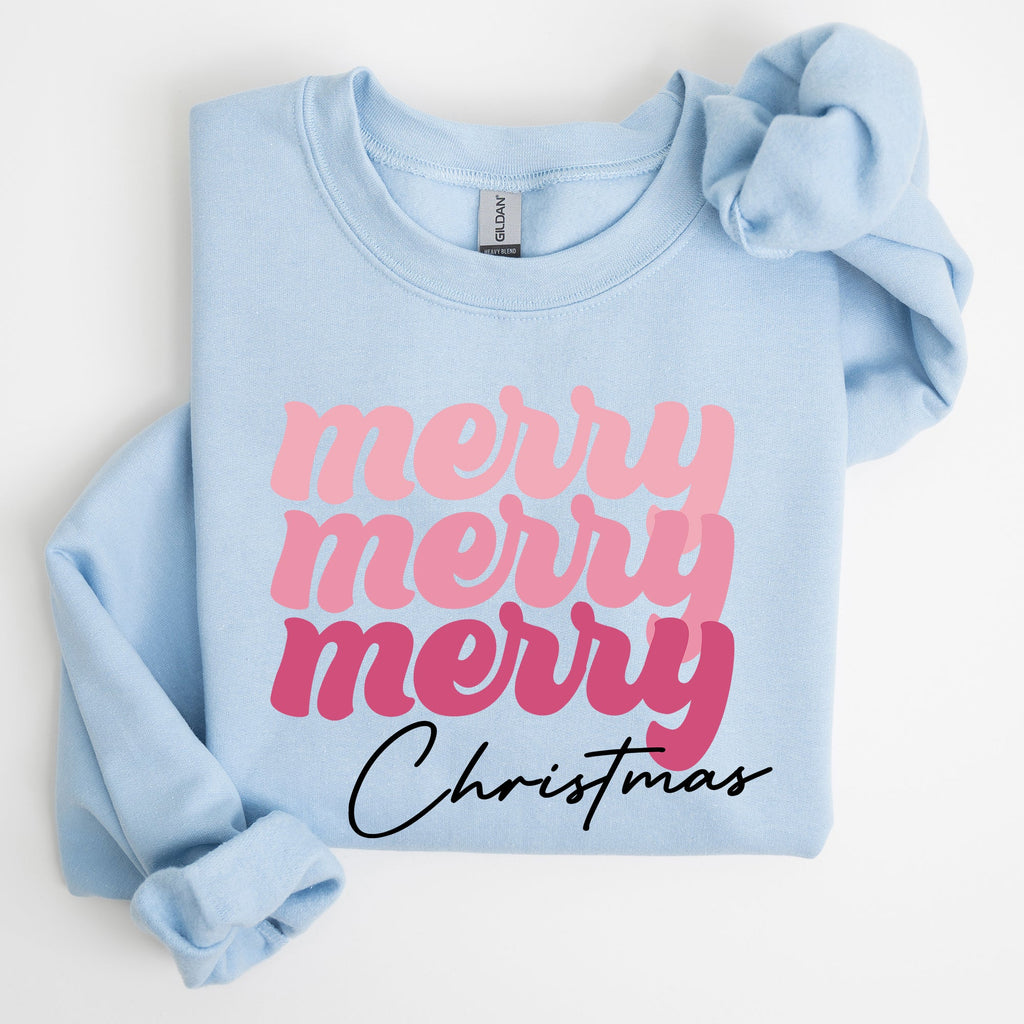 Merry Merry Merry Christmas Retro Santa Winter Xmas Nostalgic Holiday Cheer Vintage Style Festive Graphic Sweatshirt