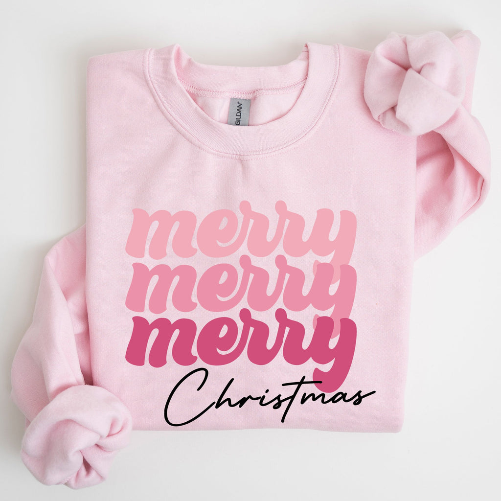 Merry Merry Merry Christmas Retro Santa Winter Xmas Nostalgic Holiday Cheer Vintage Style Festive Graphic Sweatshirt