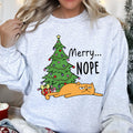 Merry Nope Cat Christmas Cozy Fleece Lined Holiday Humor Graphic Cat Lover Sweatshirt