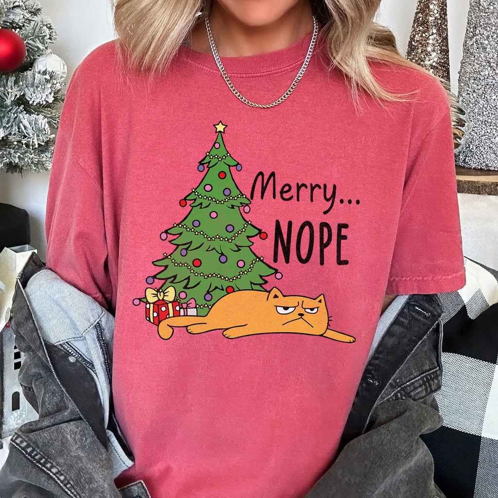 Merry Nope Funny Cat Christmas Holiday Laughs Edition For Cat Lovers And Cozy Season Wear Comfort Colors Tee