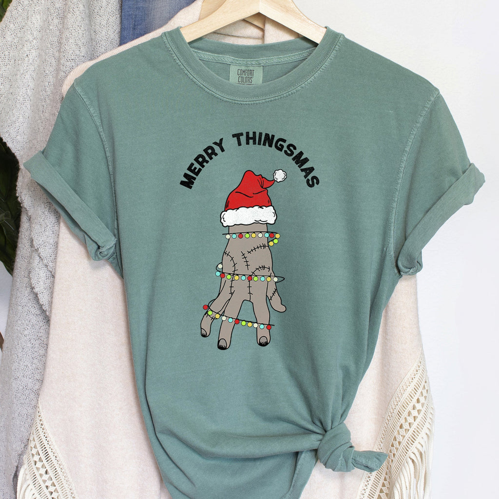 Merry Thingsmas Christmas Wednesday Spooky Zombie Holiday Haunt Comfort Colors Tee