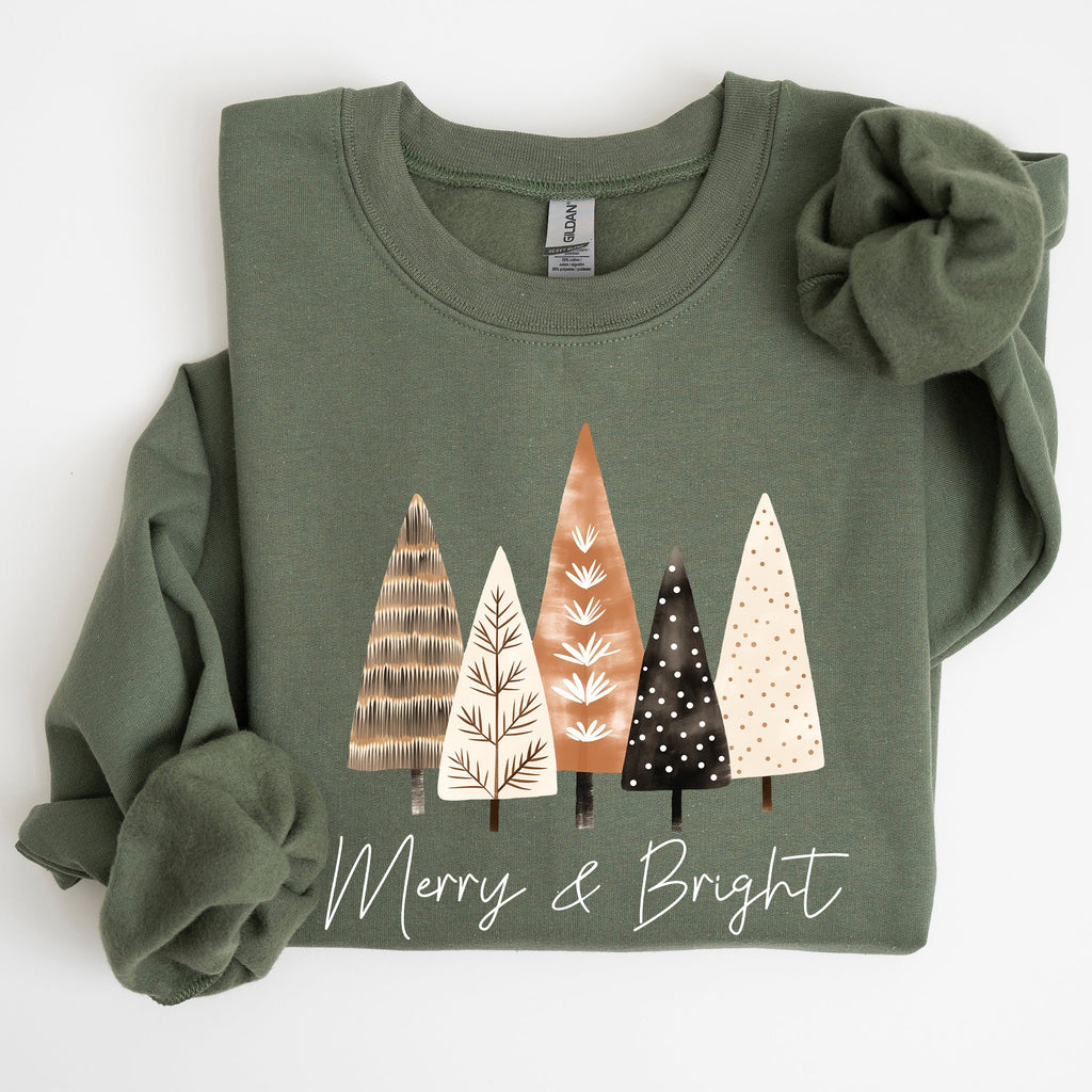 Merry and Bright Christmas Trees Hygge Winter Santa Snow Xmas Festive Holiday Cheer Sweatshirt