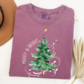 Merry And Bright Christmas Tree With Ornaments And Santa In Winter Comfort Colors Tee