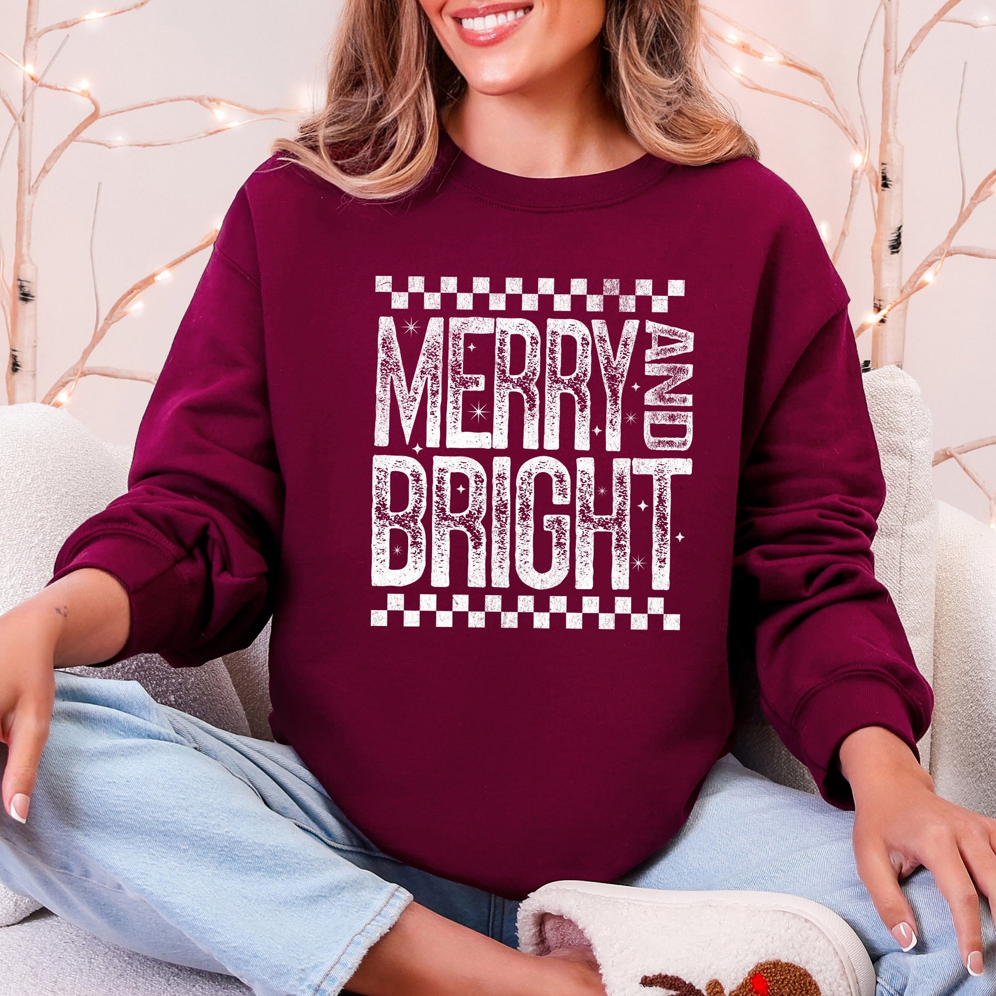 Meowy Christmas Merry And Bright Retro Vintage Festive Cozy Warm Winter Holiday Graphic Sweatshirt