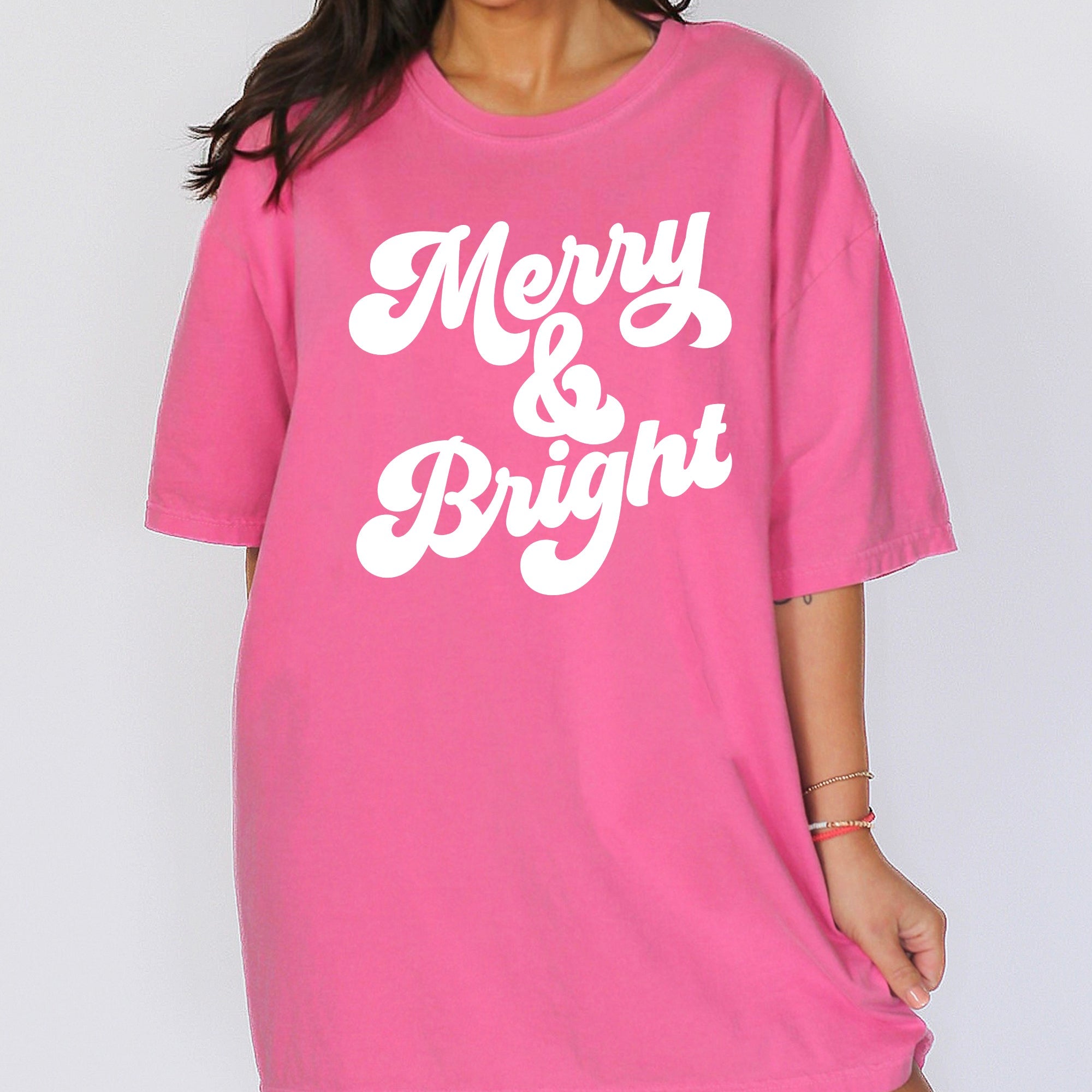 Merry and Bright Classic Christmas Winter Santa Xmas Nostalgia Print Comfort Colors Tee