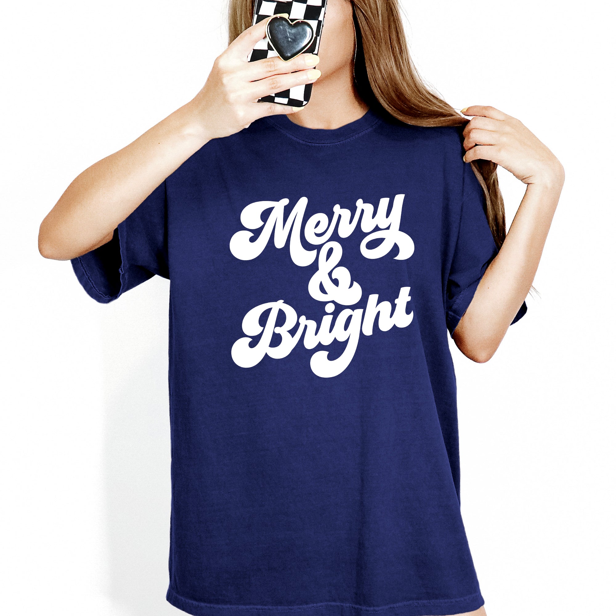 Merry and Bright Classic Christmas Winter Santa Xmas Nostalgia Print Comfort Colors Tee