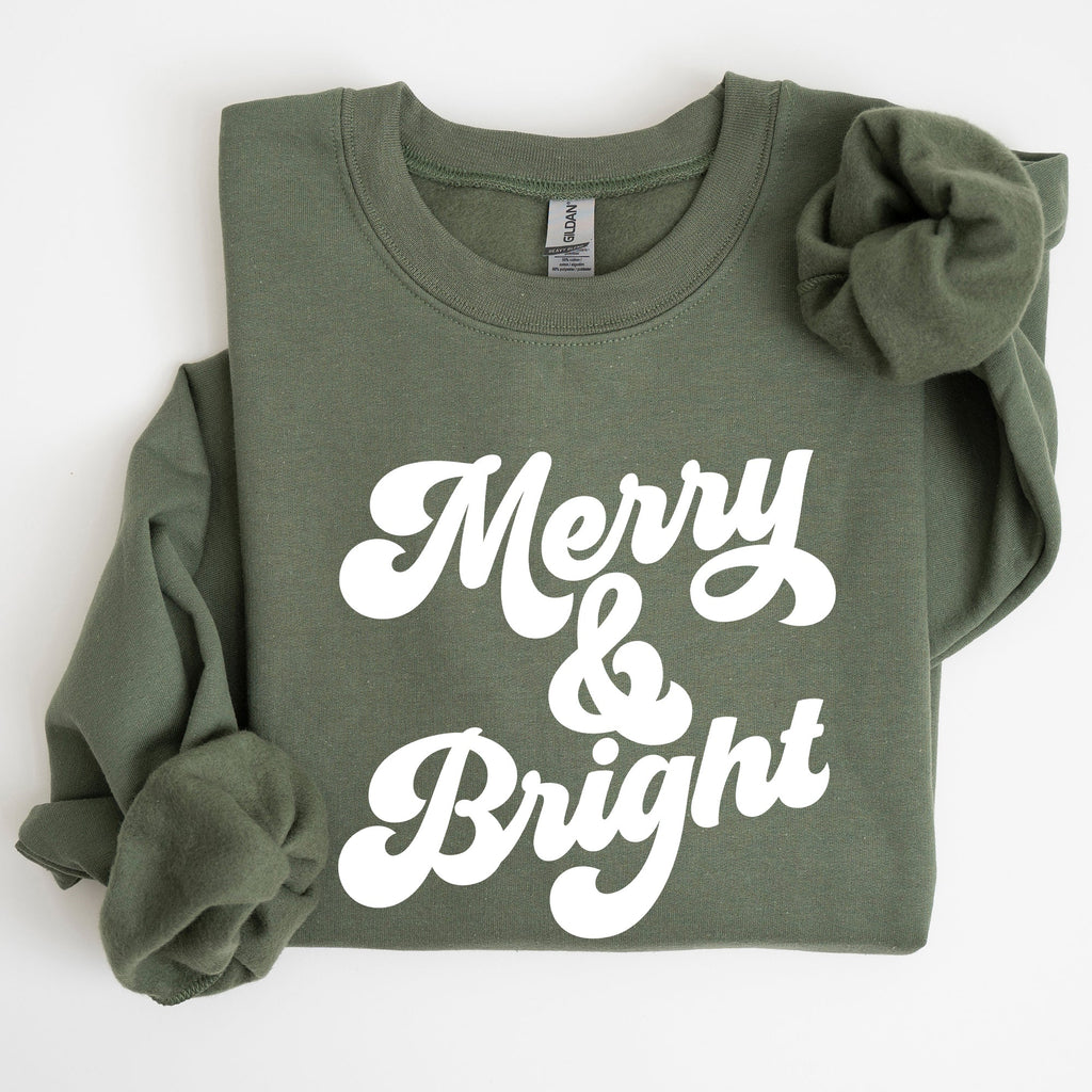 Merry And Bright Classic Christmas Winter Santa Xmas Cozy Fleece Lined Sweatshirt