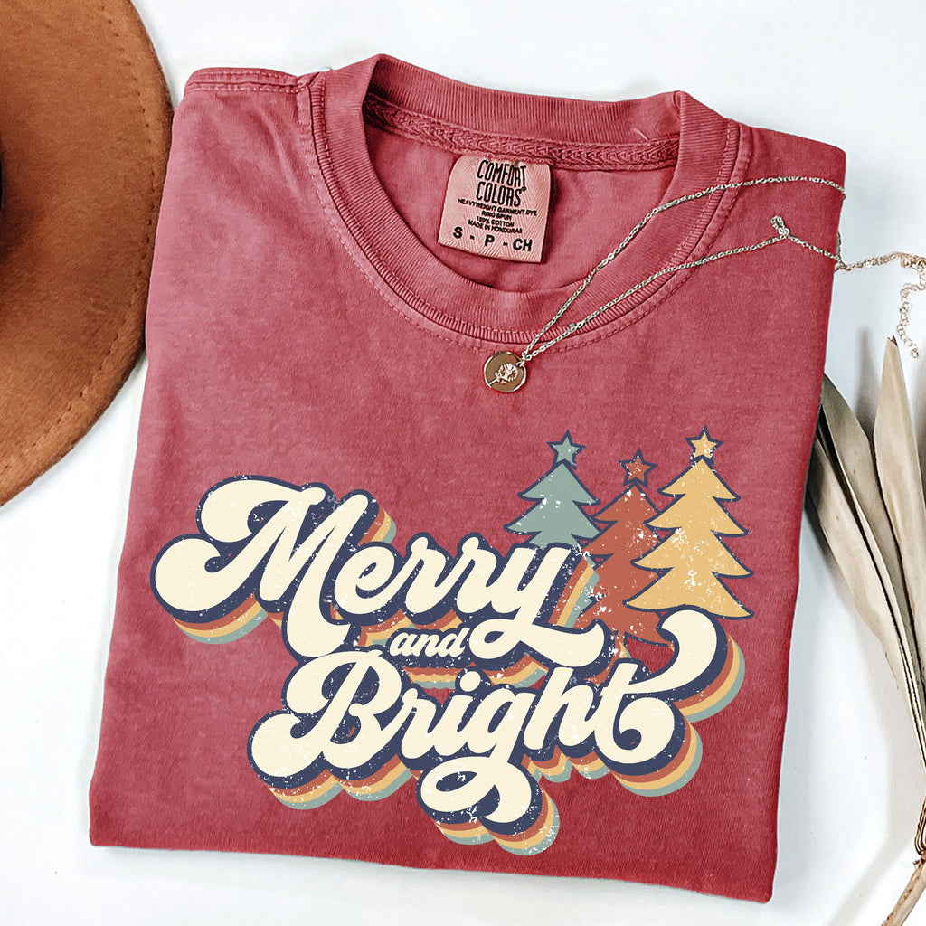 Merry And Bright Colorful Retro Christmas Santa Winter Edition Comfort Colors Tee