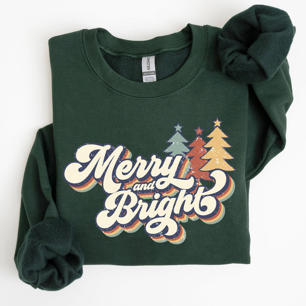 Merry And Bright Colorful Retro Santa Christmas Winter Holiday Festive Sweatshirt