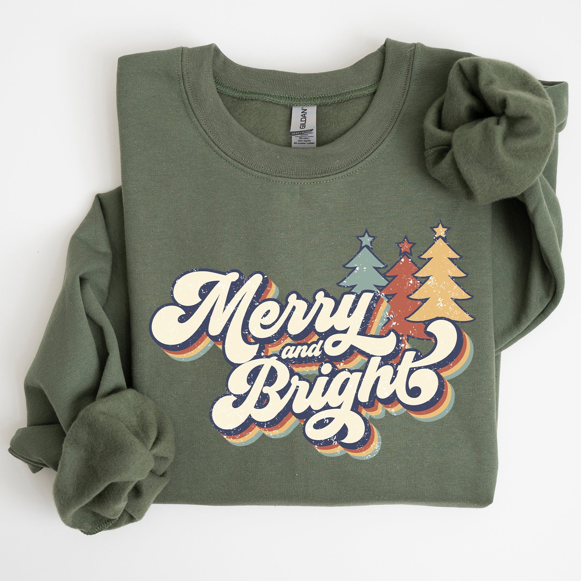 Merry And Bright Colorful Retro Santa Christmas Winter Holiday Festive Sweatshirt