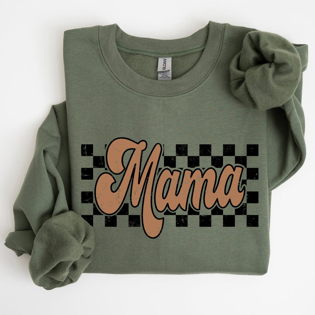 Mama Retro Checkered Soft Fleece Inside Vintage Style Everyday Comfort Sweatshirt