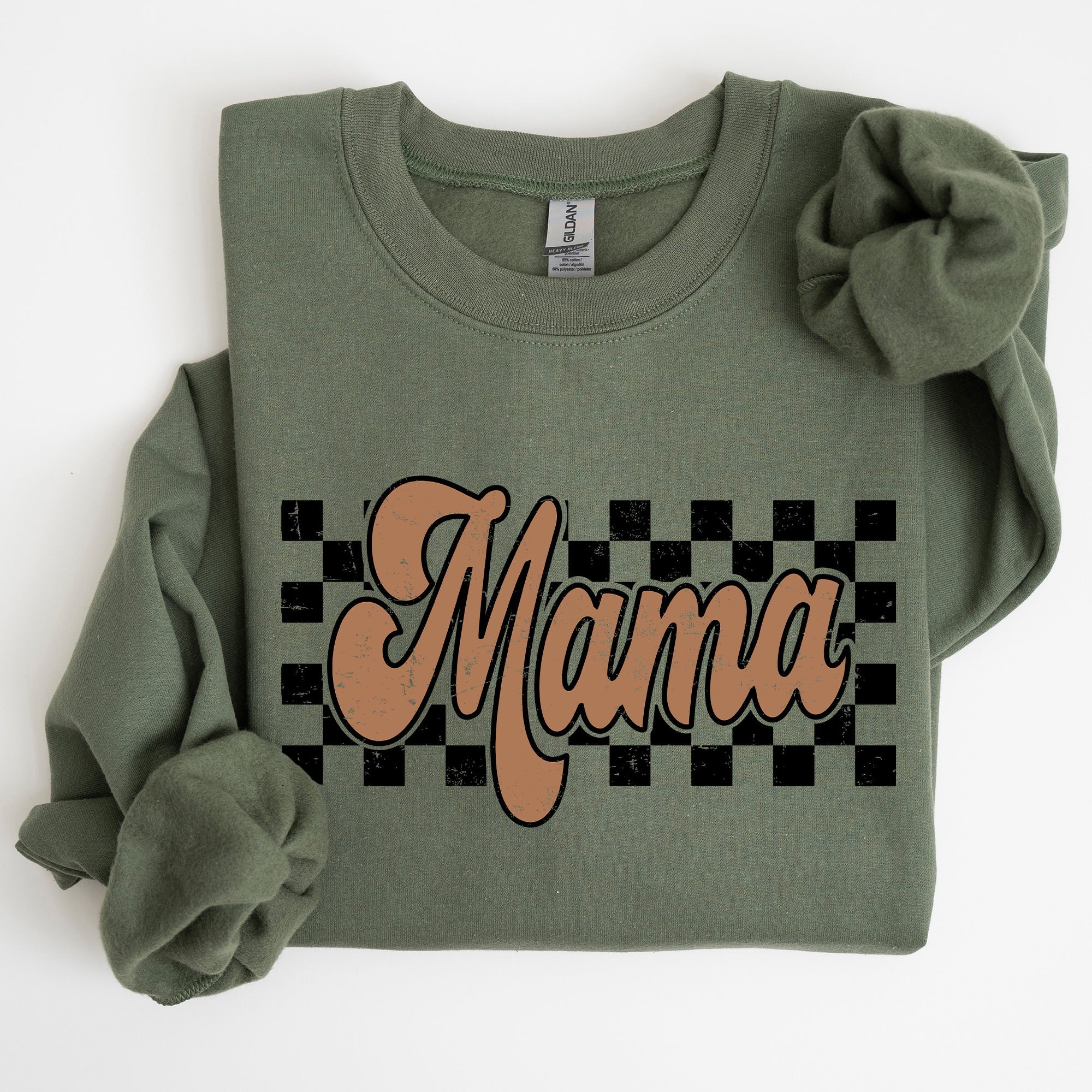 Mama Retro Checkered Soft Fleece Inside Vintage Style Everyday Comfort Sweatshirt