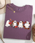 Mini Halloween Ghosts Floral Garden Print With Autumn Flowers And Spooky Cozy Vibes Comfort Colors Tee