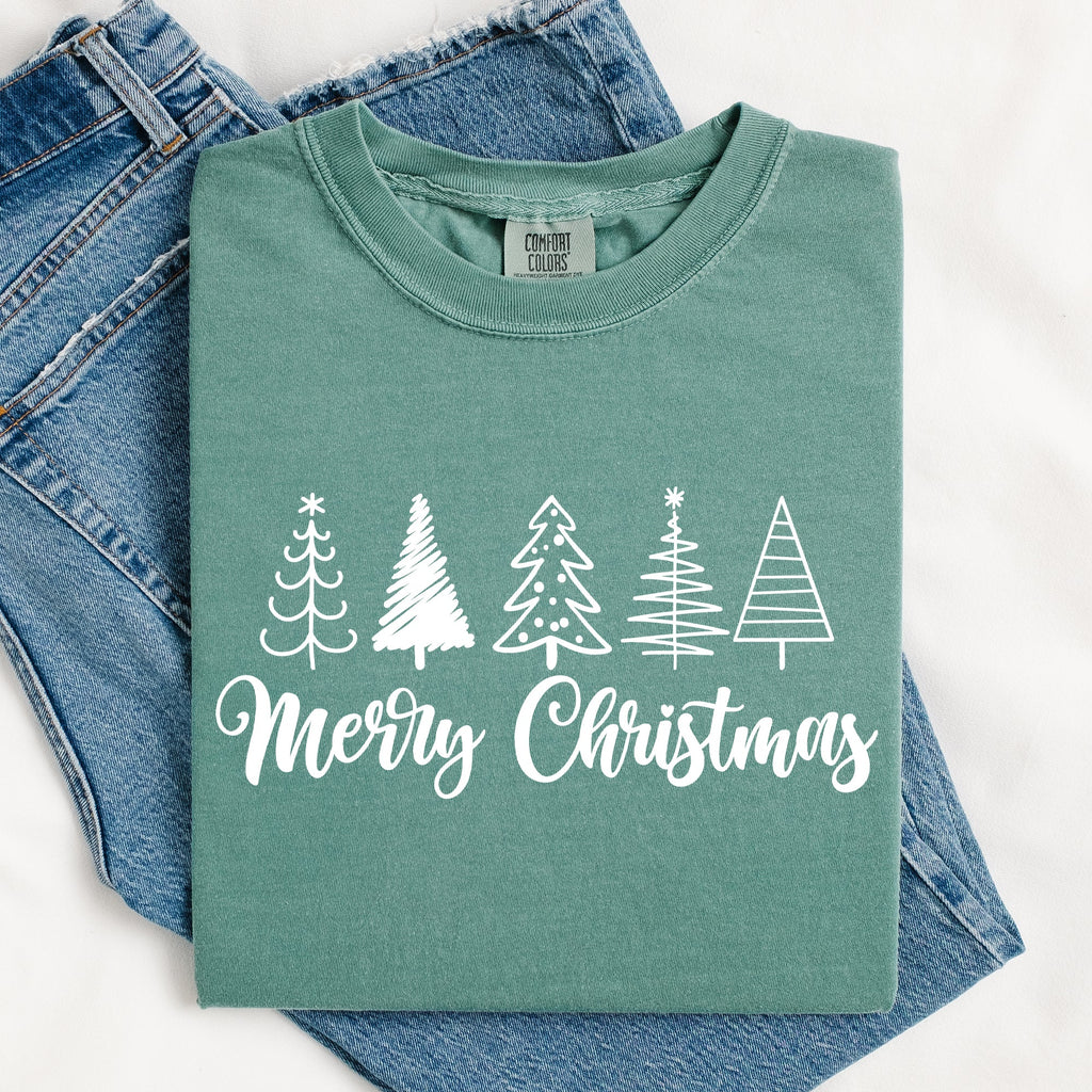 Minimalist Merry Christmas Trees Classic Retro Winter Santa Xmas Comfort Colors Tee