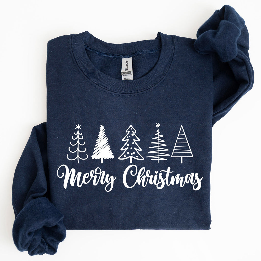 Minimalist Merry Christmas Trees Classic Retro Winter Santa Xmas Cozy Holiday Sweatshirt