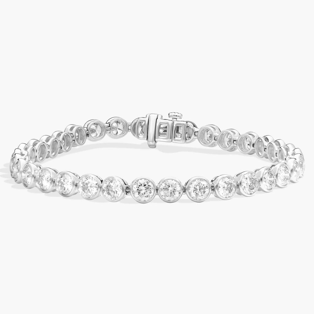 10 CTW Bezel Set Created Moissanite Tennis Bracelet in 14Kt Gold Plated – Round Cut, 7 Inch