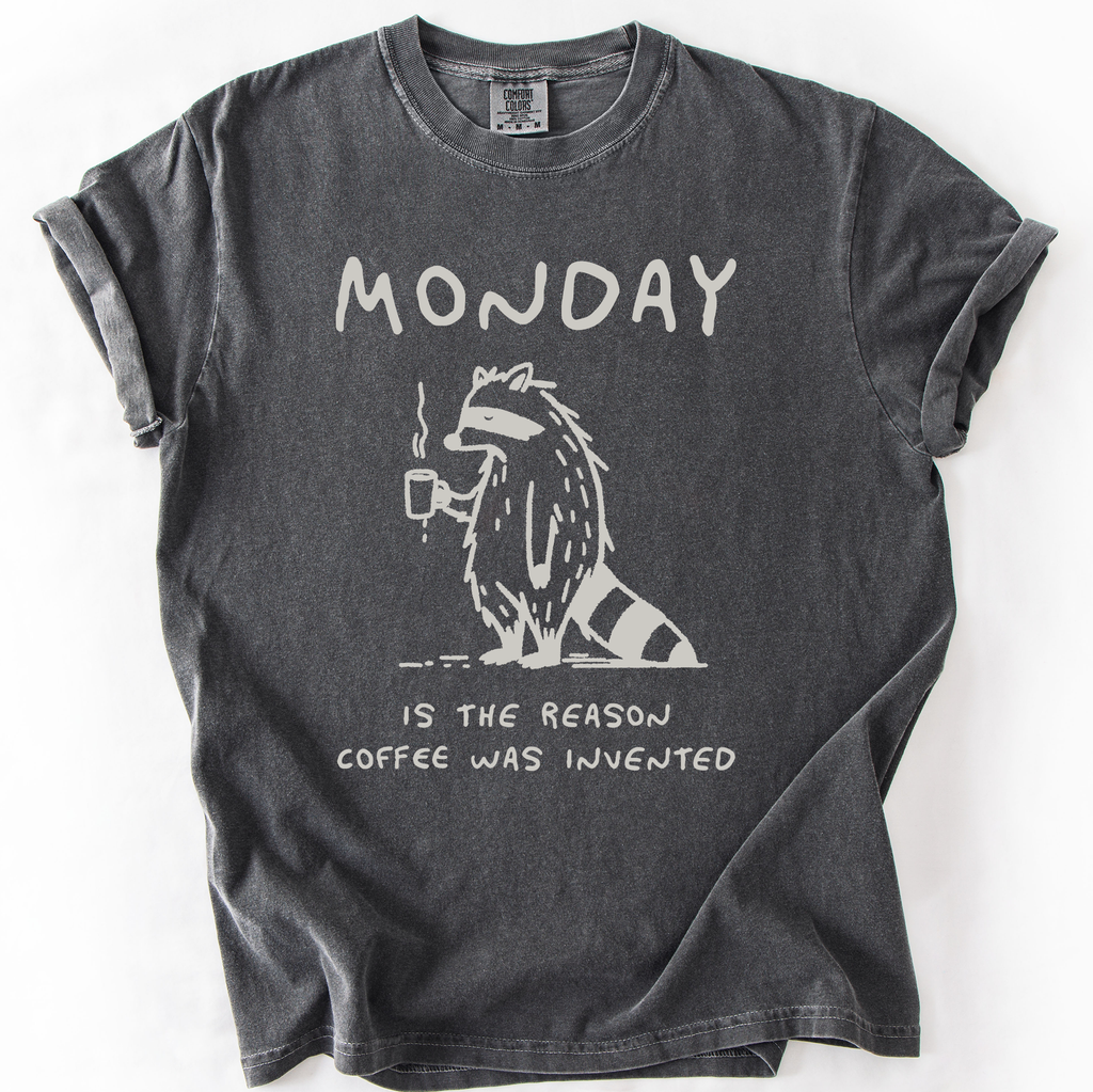 Monday Raccoon Coffee Funny Everyday Morning Struggle Humor Edition Comfort Colors Tee