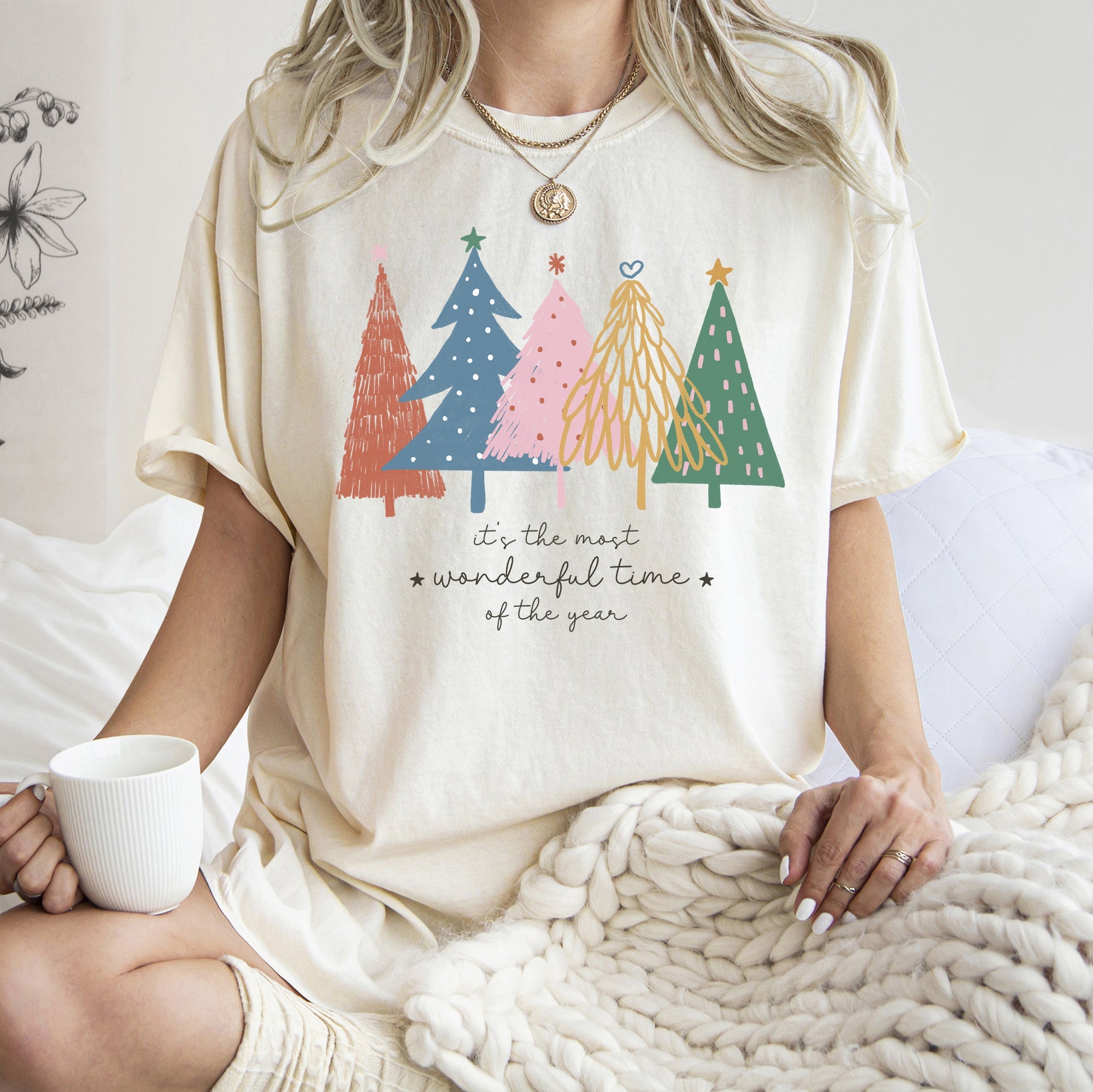 Most Wonderful Time Retro Christmas Trees Colorful Holiday Design Comfort Colors Tee