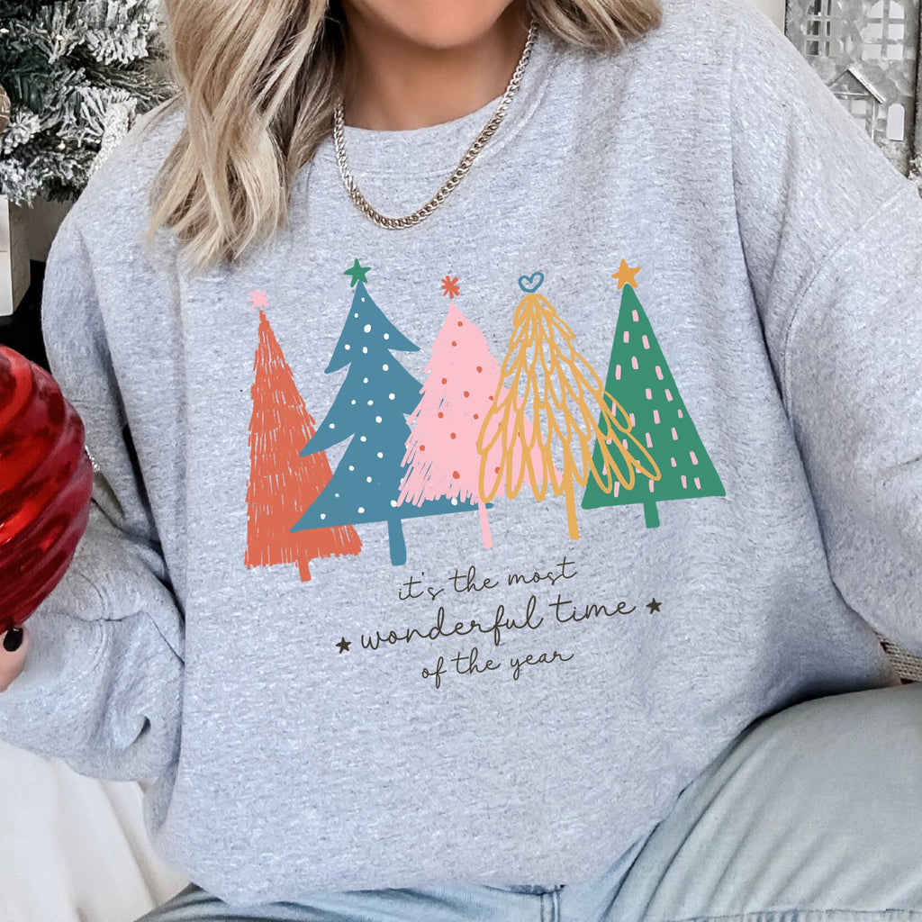 Most Wonderful Time Retro Christmas Trees Holiday Edition Vintage Graphic Sweatshirt