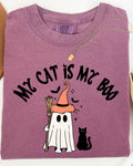 My Cat Is My Boo Halloween Ghost Witch Trick Or Treat Bats Apparel Comfort Colors Tee