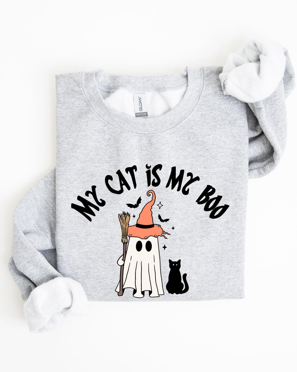 My Cat Is My Boo Halloween Ghost Witch Trick Or Treat Bats Graphic Cozy Sweatshirt