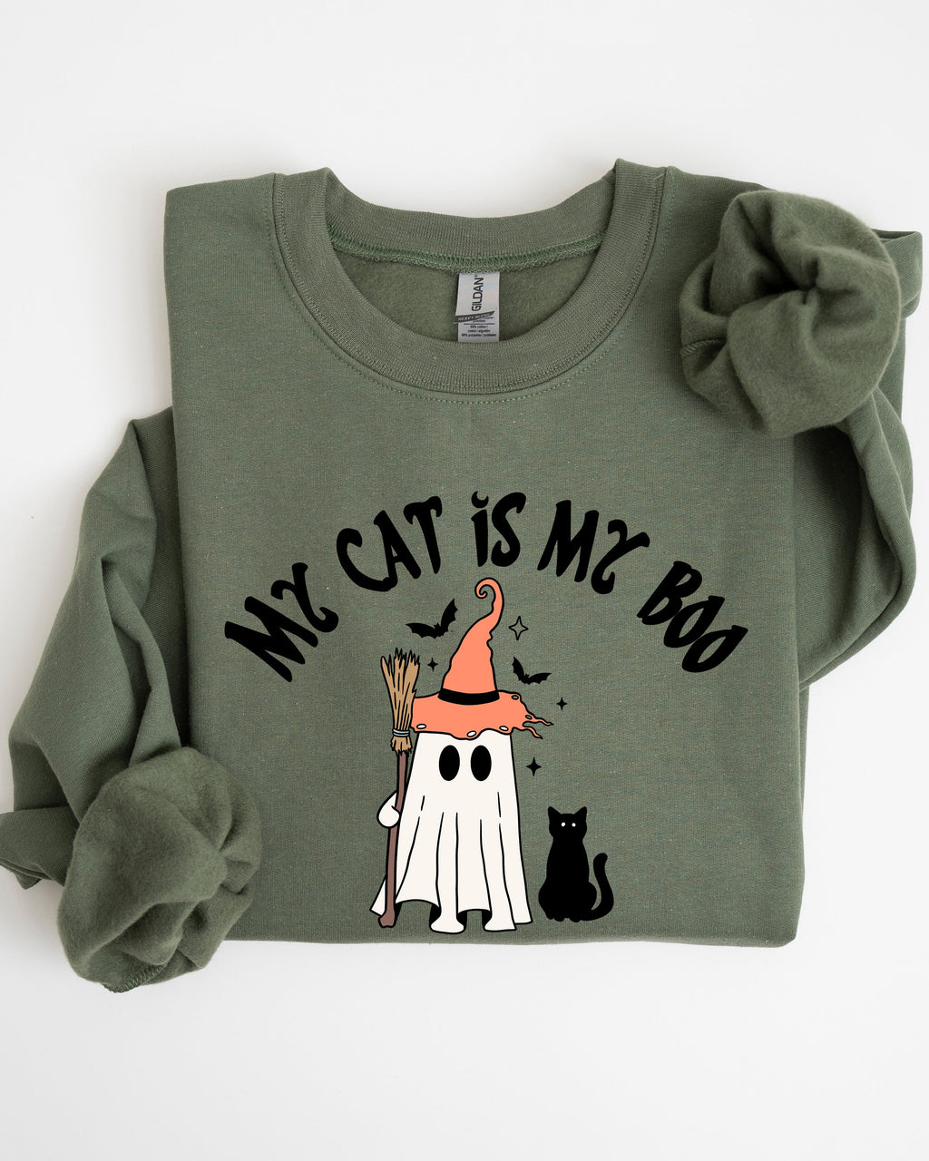 My Cat Is My Boo Halloween Ghost Witch Trick Or Treat Bats Graphic Cozy Sweatshirt