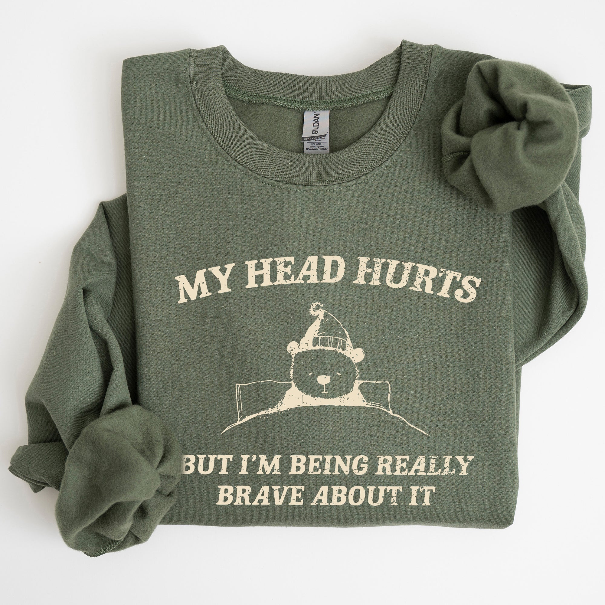My Head Hurts Bear Sick Meme Aesthetic Funny Graphic Premium Soft Cotton Sweatshirt