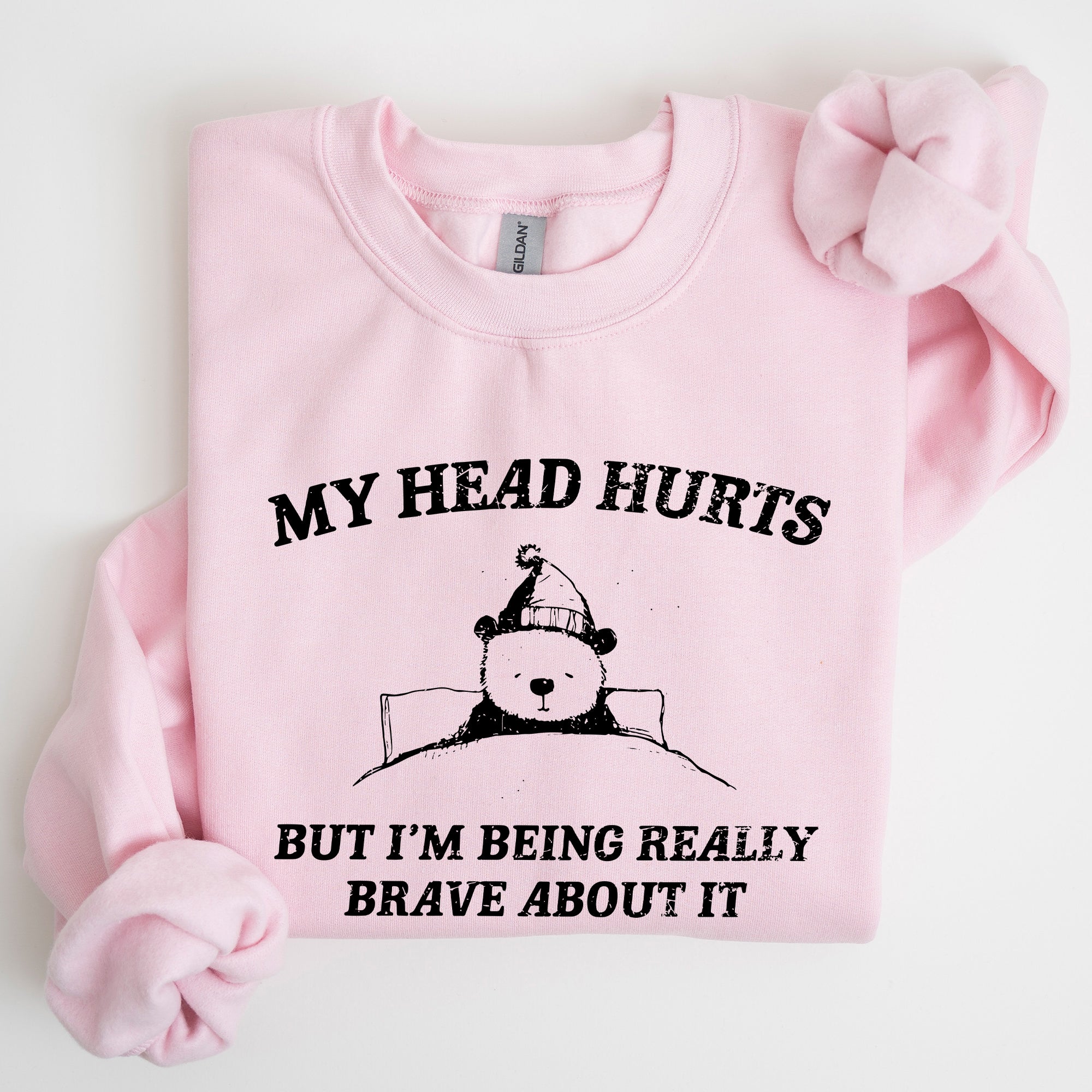My Head Hurts Bear Sick Meme Aesthetic Funny Graphic Premium Soft Cotton Sweatshirt