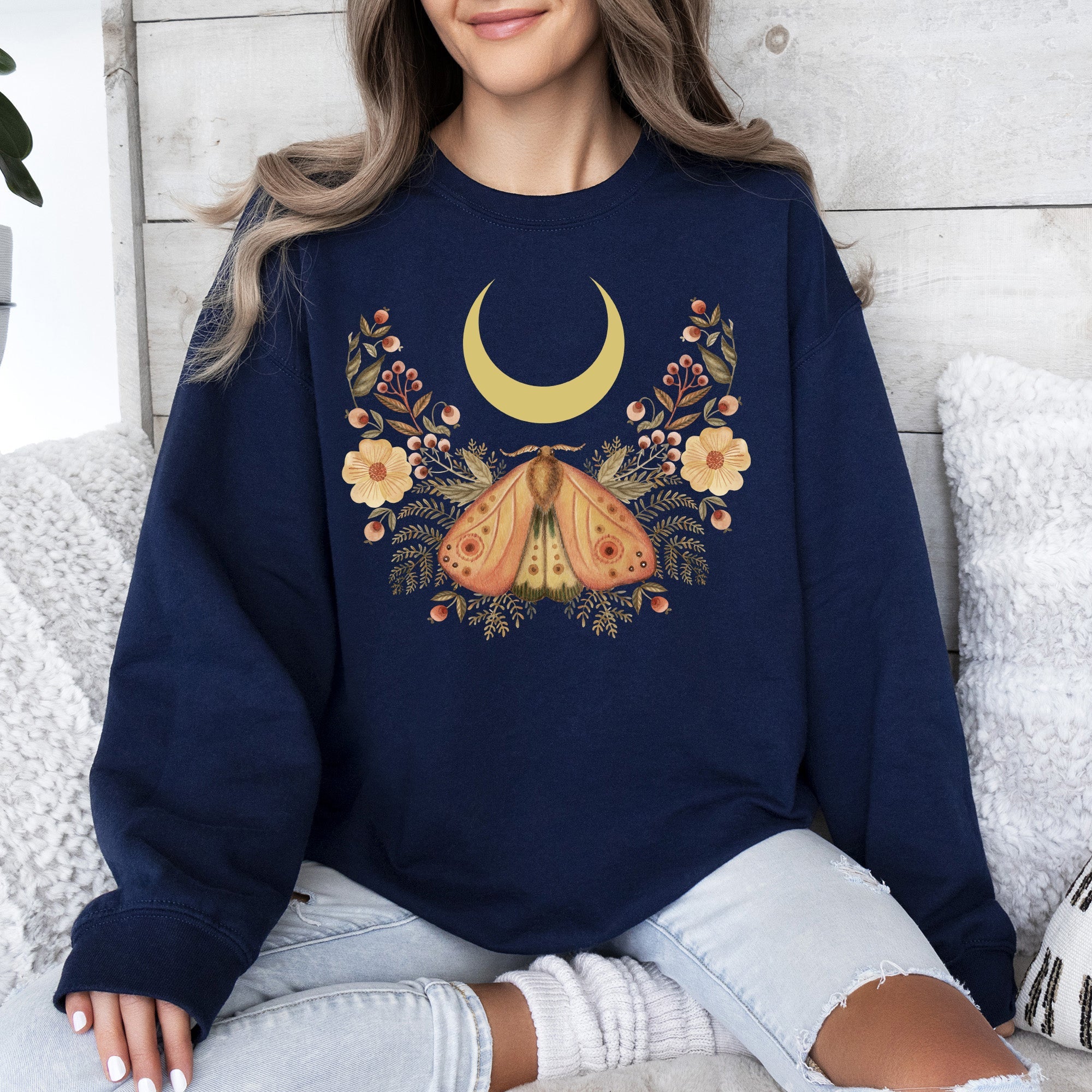 Mystical Moth And Moon Enchanted Floral Night Sky Dreamscape Collection Sweatshirt