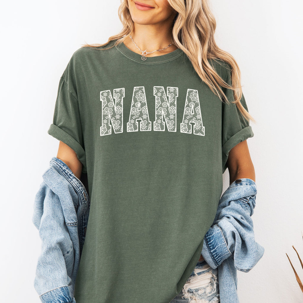 Nana, Faux Lace, Coquette, Varsity, Mother's Day T-Shirt Comfort Colors Tee Exclusive Limited Edition