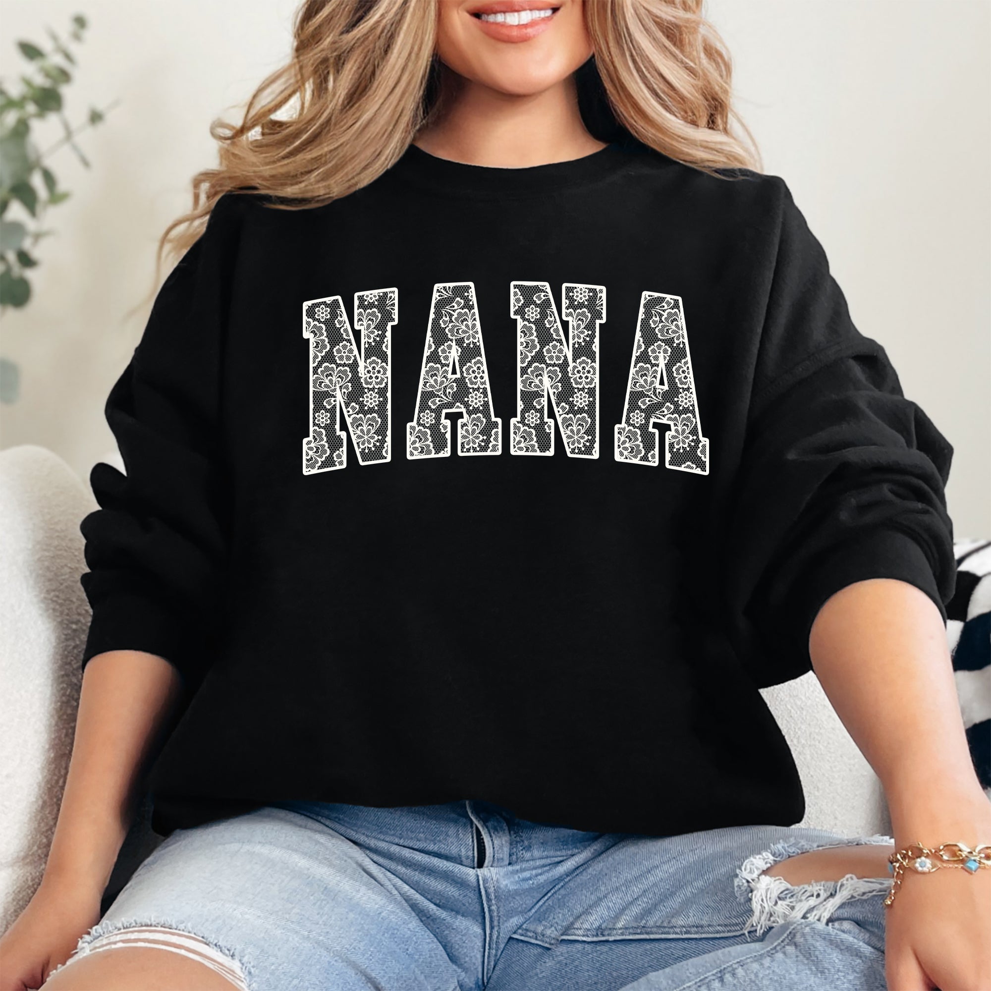 Nana Faux Lace Coquette Varsity Mother's Day Elegant Vintage Cozy Edition Sweatshirt