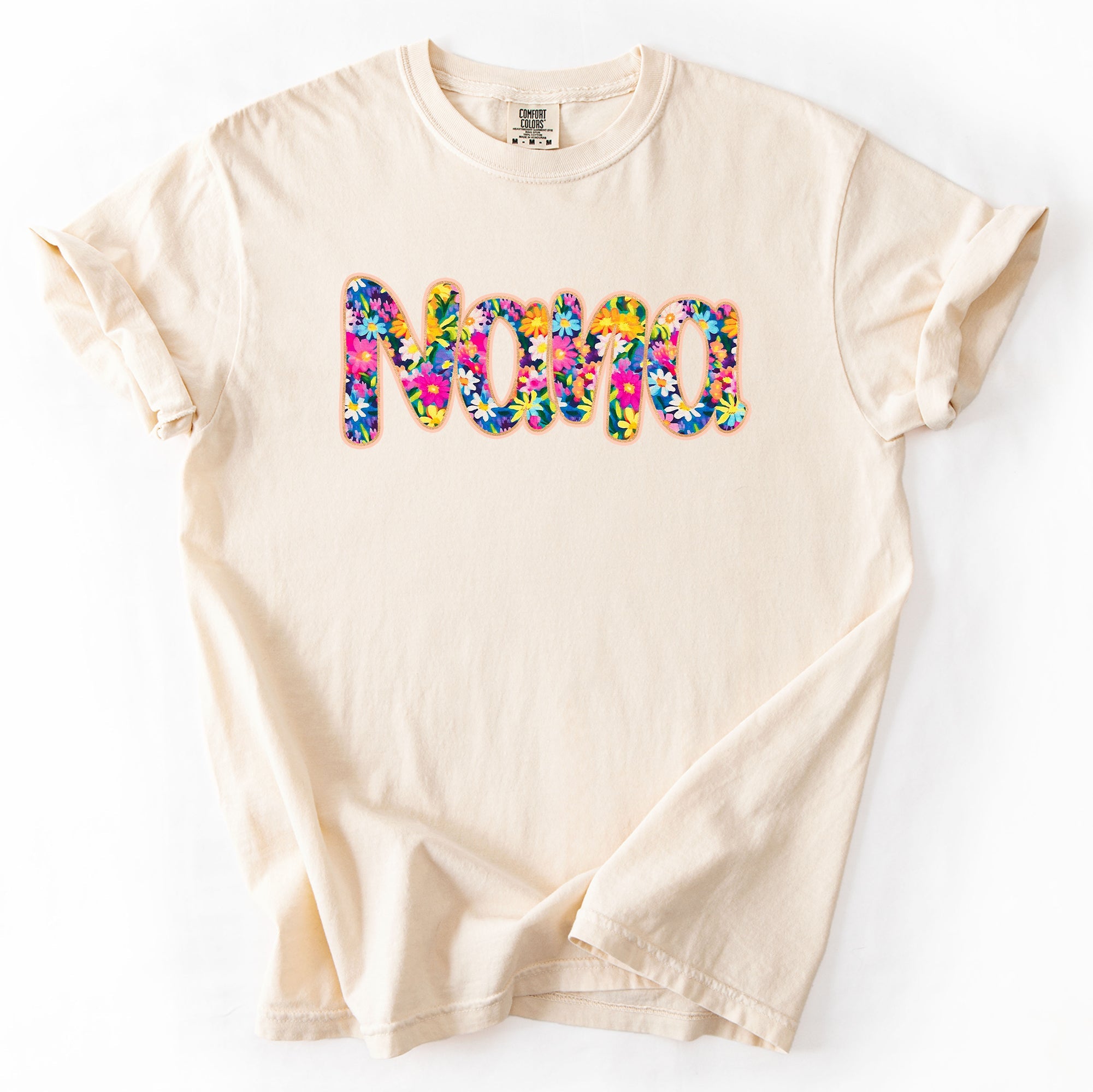 Nana Floral Bright Pastel Garden Bouquet With Radiant Vibrant Blooms Comfort Colors Tee