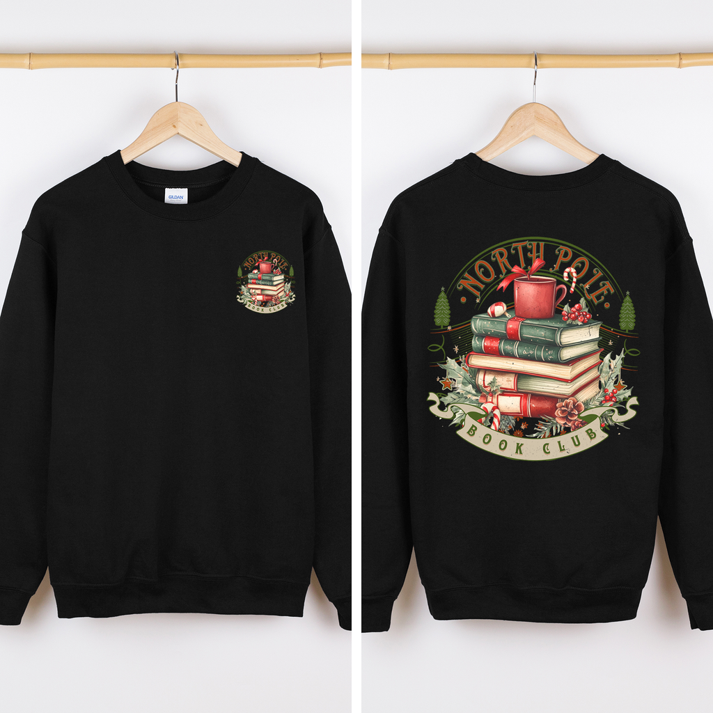 North Pole Book Club Christmas Santa BookTok Reading Library Retro Front Back Sweatshirt