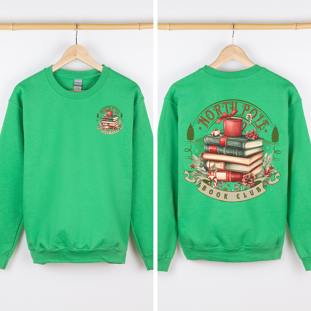 North Pole Book Club Christmas Santa BookTok Reading Library Retro Front Back Sweatshirt