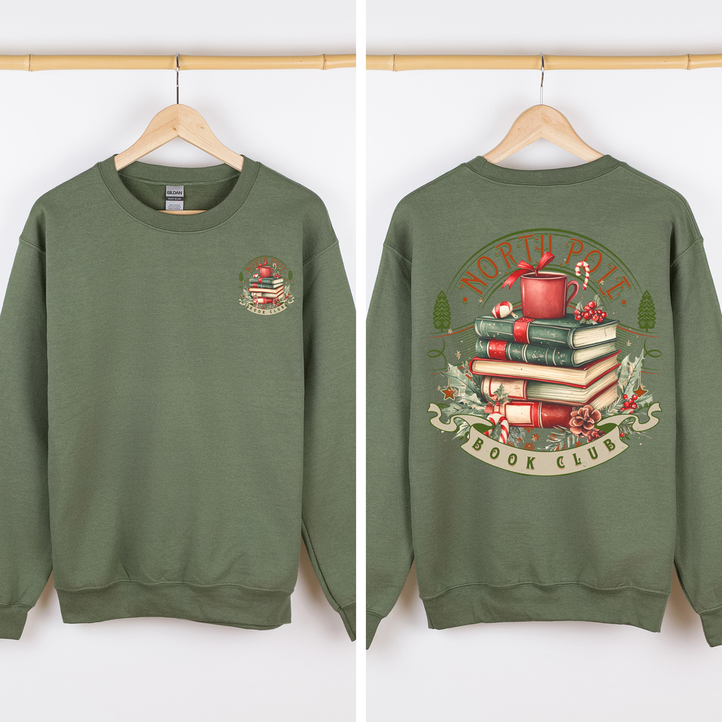North Pole Book Club Christmas Santa BookTok Reading Library Retro Front Back Sweatshirt