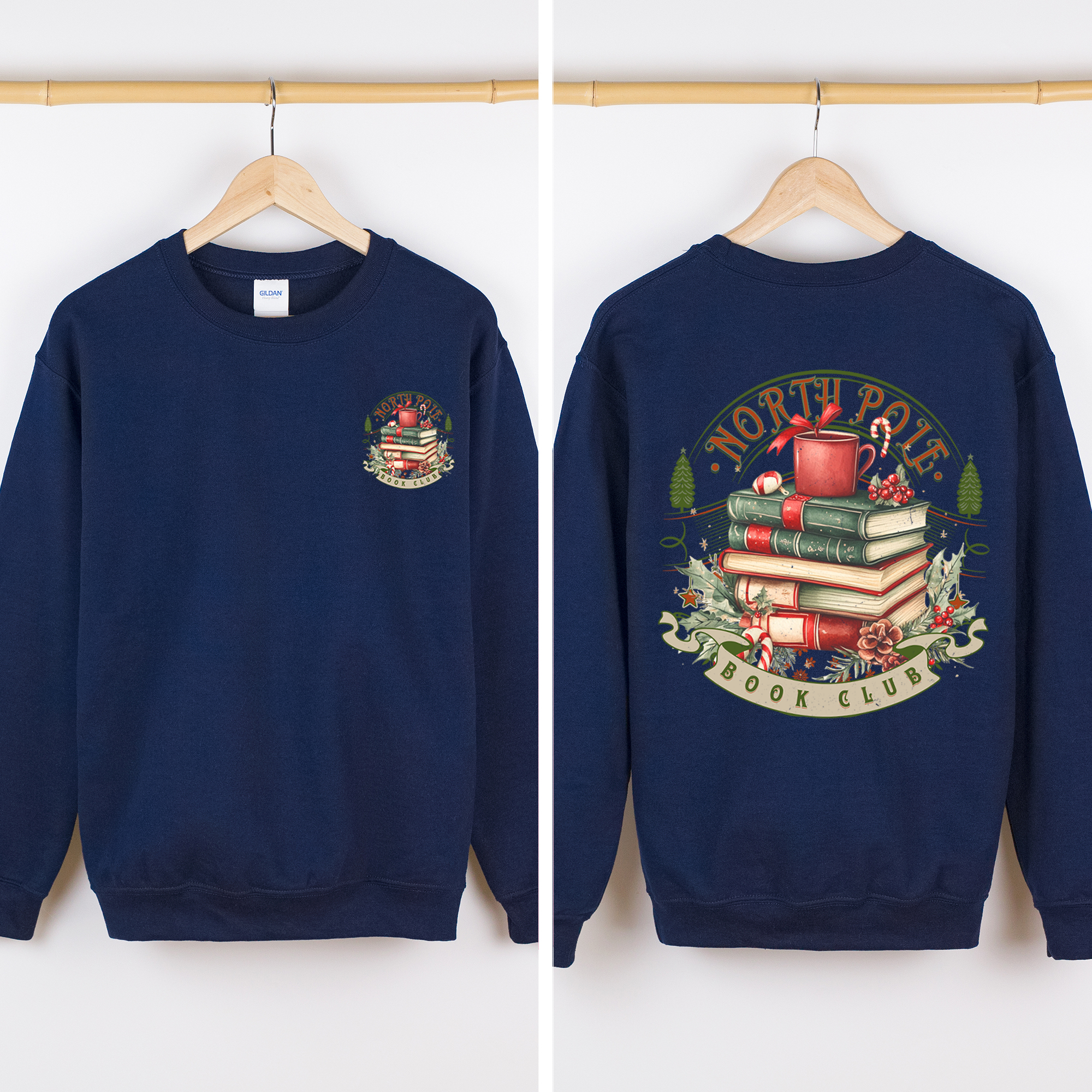 North Pole Book Club Christmas Santa BookTok Reading Library Retro Front Back Sweatshirt