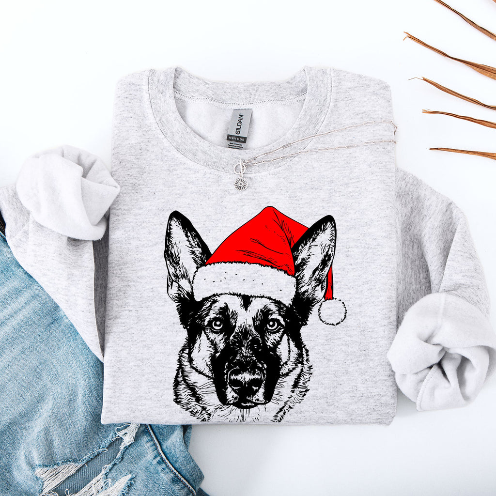 Norwegian Elkhound Santa Claus Christmas Dog Lover Portrait Artwork Holiday Design Sweatshirt