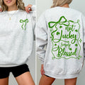Not Lucky, Just Blessed Ribbon Bows Coquette Christian St Patrick's Day Shamrock Clover Leprechaun Sweatshirt