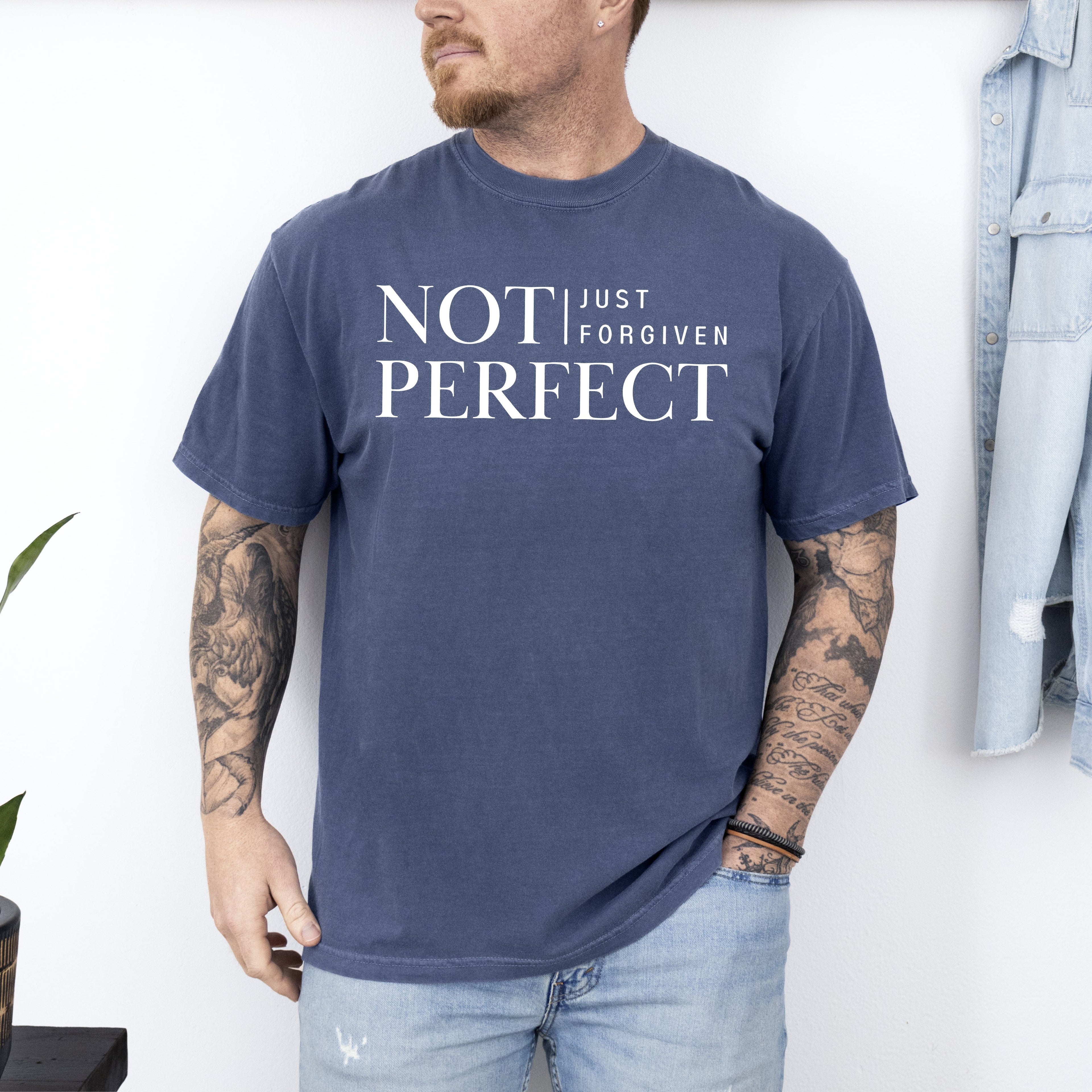 Not Perfect, Just Forgiven, Jesus, Christian, Religious, Gospel, Faith Comfort Colors Tee