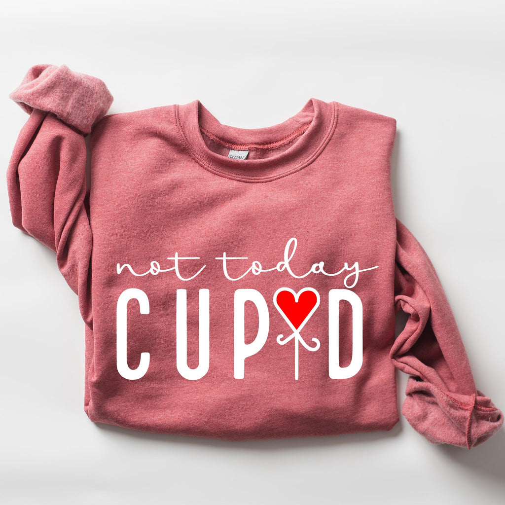 Not Today Cupid Valentine's Day Heart Design For Lovers Graphic Inspired By Classic Romance Holiday Statement Sweatshirt