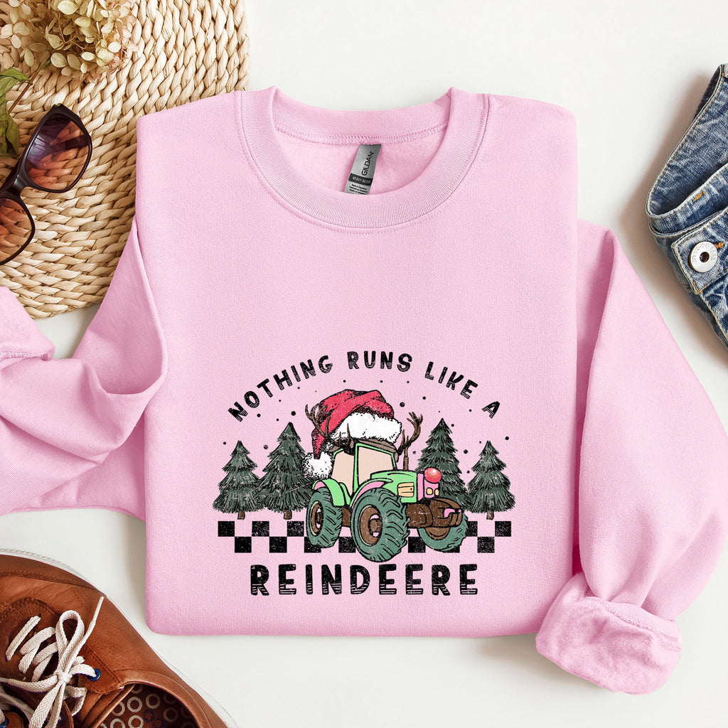 Nothing Runs Like A Reindeere Deere Christmas Tractor Farm Life Festive Sweatshirt