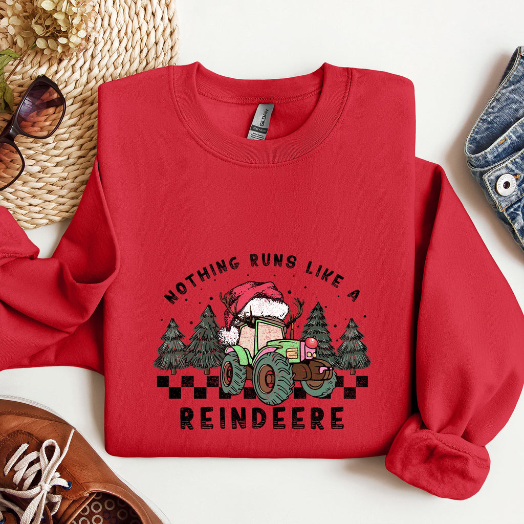 Nothing Runs Like A Reindeere Deere Christmas Tractor Farm Life Festive Sweatshirt