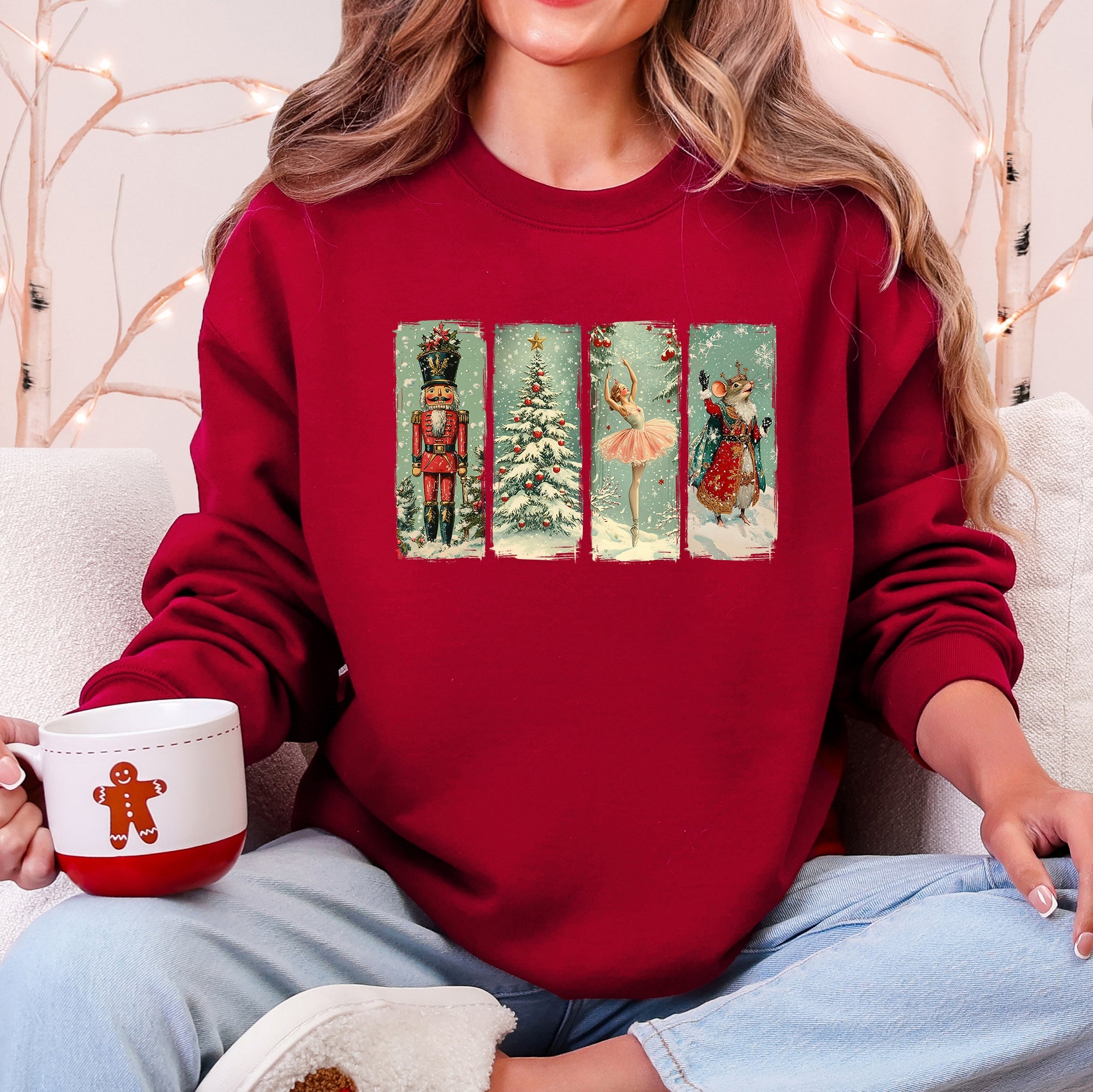 Nutcracker Ballet Santa Christmas Retro Whimsical Holiday Graphic Cozy Sweatshirt