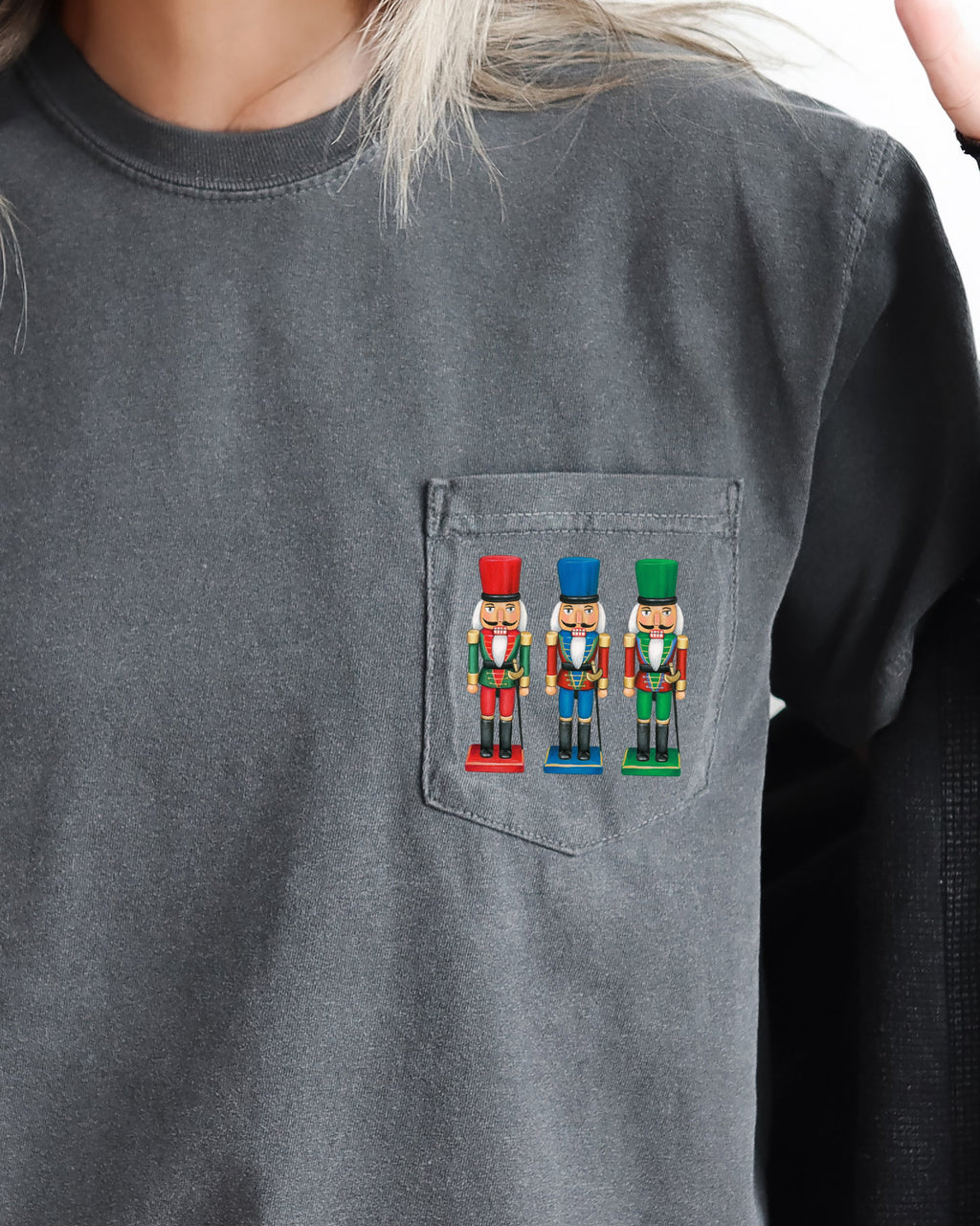 Nutcrackers Pocket Christmas Santa Snow Xmas Cozy Holiday Keepsakes Comfort Colors Tee