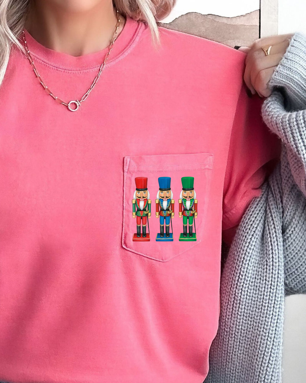 Nutcrackers Pocket Christmas Santa Snow Xmas Cozy Holiday Keepsakes Comfort Colors Tee