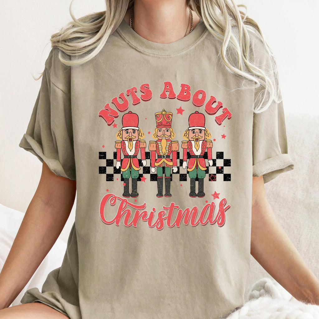 Nuts About Christmas Nutcrackers Retro Checkered Pattern Holiday Vibe Comfort Colors Tee