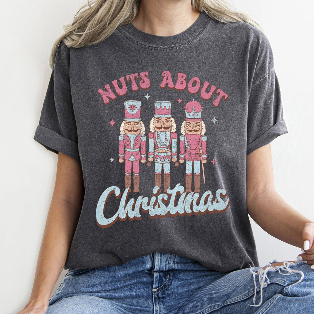 Nuts About Christmas Pink Nutcrackers Seasonal Holiday Joyful Cheer Comfort Colors Tee