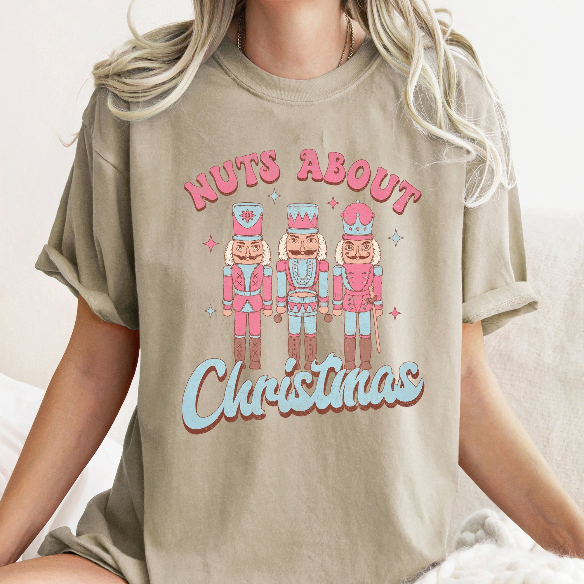 Nuts About Christmas Pink Nutcrackers Seasonal Holiday Joyful Cheer Comfort Colors Tee